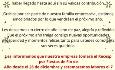 ¡GRACIAS A TODOS POR UN INCREÍBLE AÑO! Estimados Clientes Proveedores Distribuidores Al acercarse el cierre de este año, queremos tomarnos un momento para agradecerles por la confianza, el apoyo ¡GRACIAS A TODOS POR UN INCREÍBLE AÑO! Estimados Clientes Proveedores Distribuidores Al acercarse el cierre de este año, queremos tomarnos un momento para agradecerles por la confianza, el apoyo